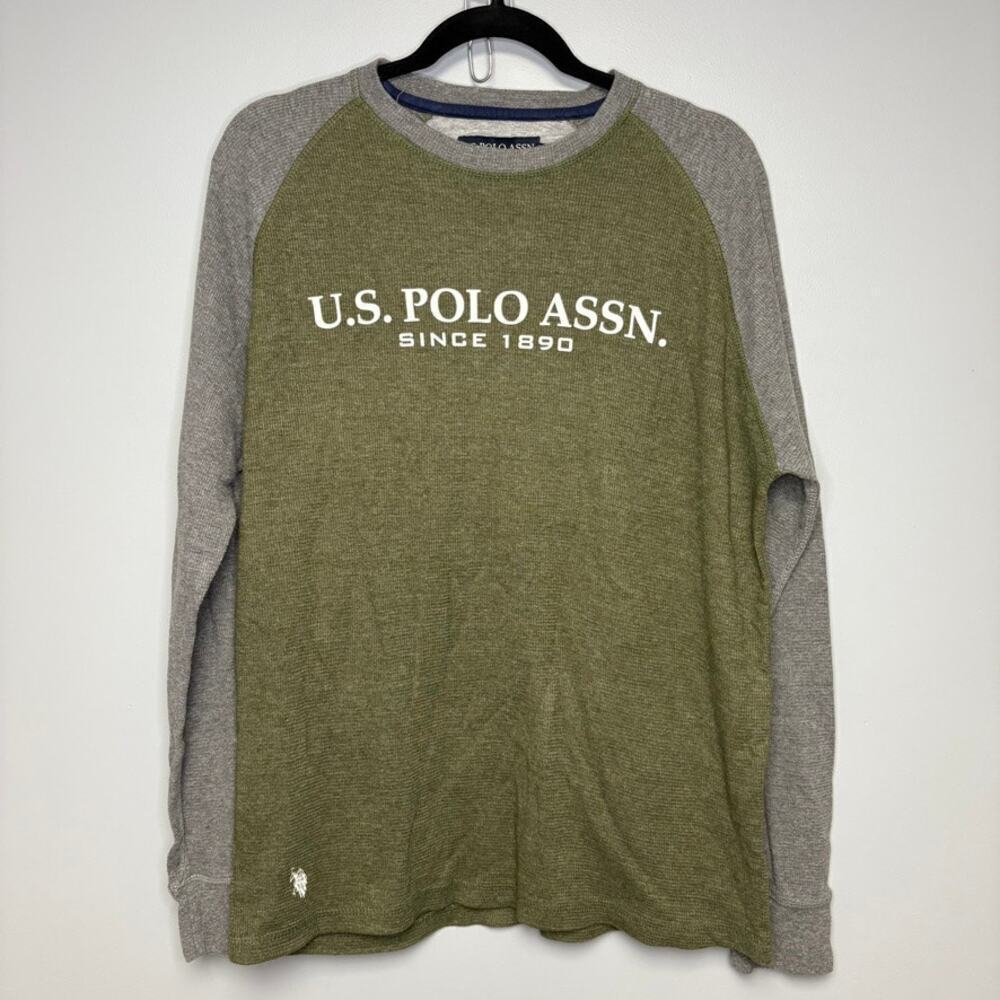 U.S. Polo Assn. Olive Green Grey Reglan Long Sleeve Tee Mens‎ Sz XL